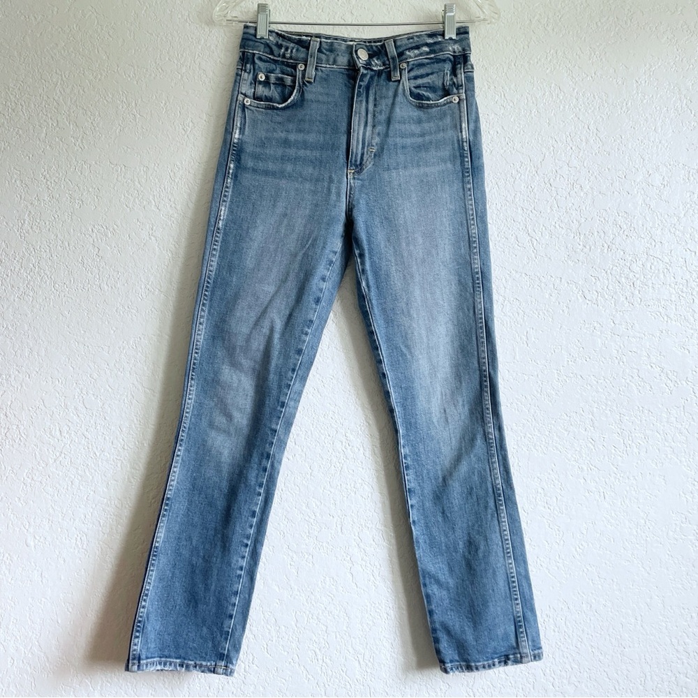 AMO Chloe Crop Dearest Blue Wash Designer Jeans Size 25 NWT High Rise Skinny